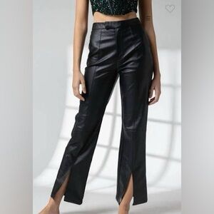 Elegant Black Faux Leather Women's Straight Leg Pants